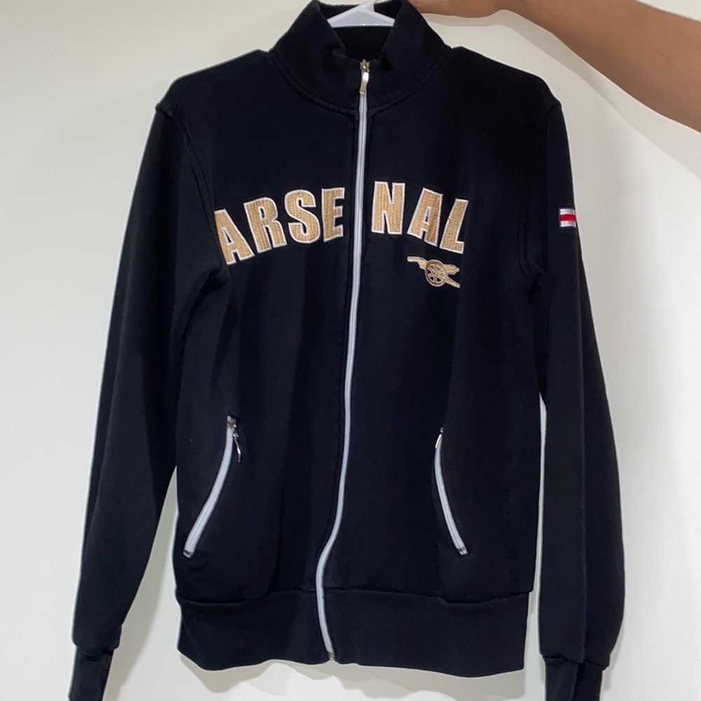 Arsenal Black Zip Up Hoodie with Zippered Pockets